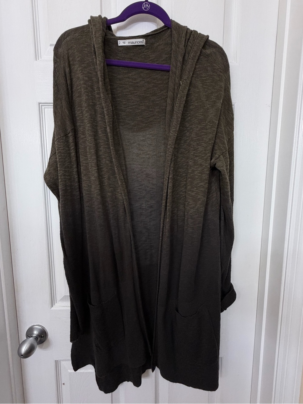 Maurices Olive Ombre Open-Front Hooded Cardigan,size 2